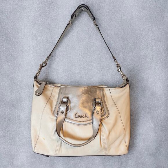 Coach Ashley White and Silver Leather Satchel Shoulder Bag F19247 - Picture 2 of 12